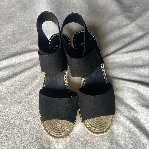 Eileen Fisher Black and Tan Espadrille Sandals - Picture 1 of 5